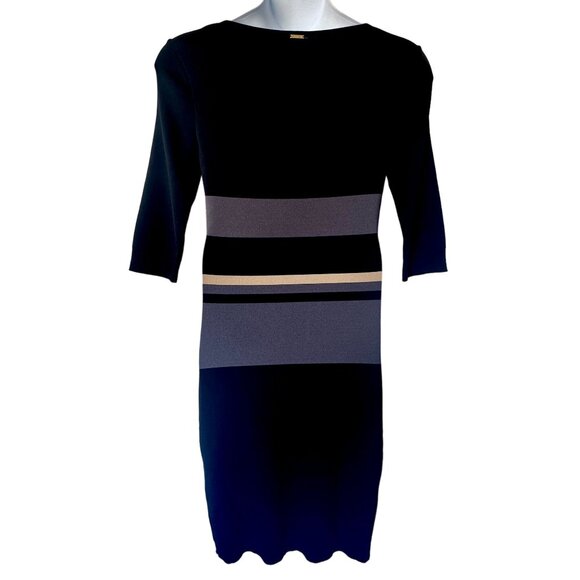 Waggon Paris Black & Gray Chevron Pattern Plus Size Sweater Dress 14 / XL NWT - Picture 3 of 12